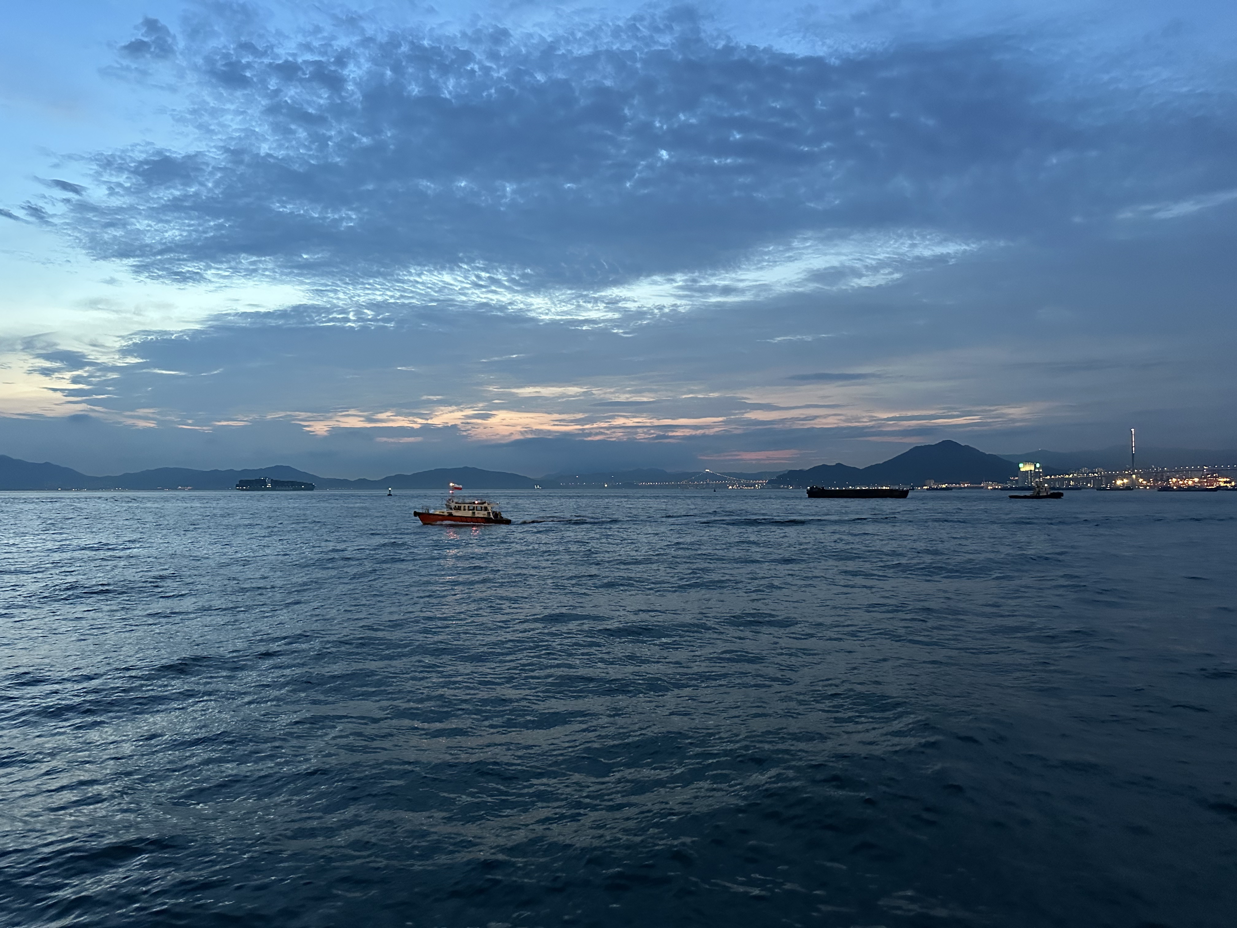 Kennedy Town waterfront during the blue hour.